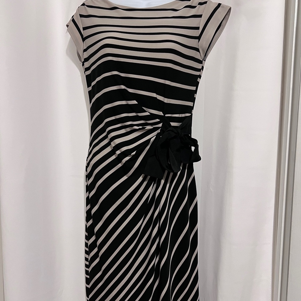 Elegant Black and Cream Striped Dress